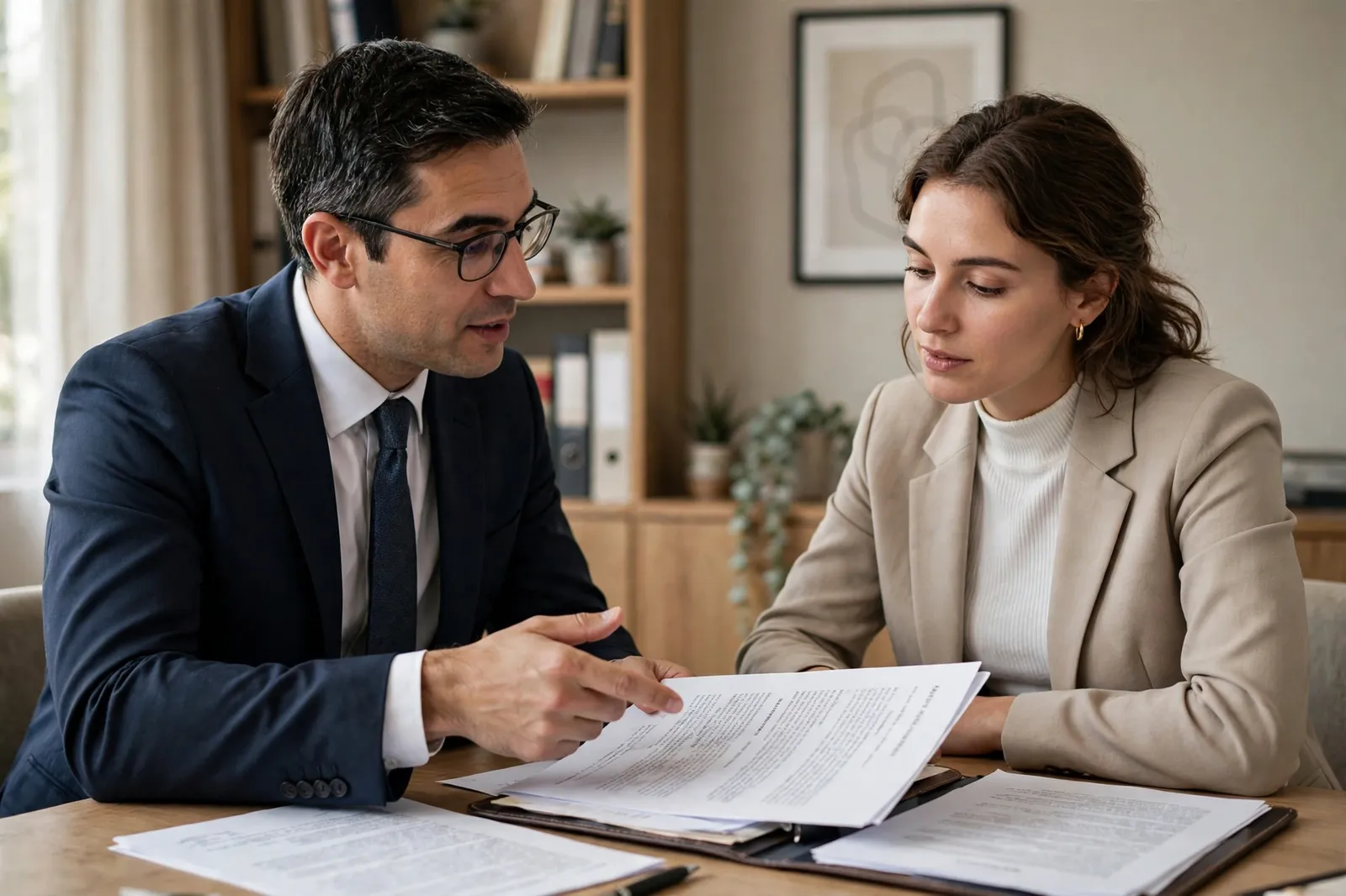 A lawyer explaining documents to a client