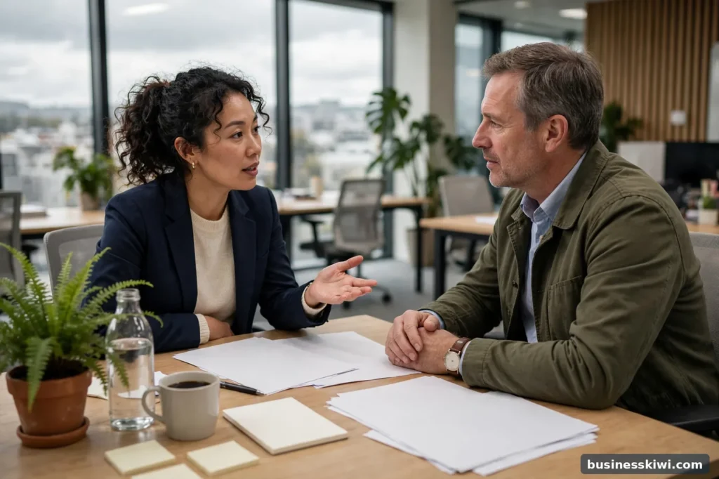 An employee discussing leave with their manager