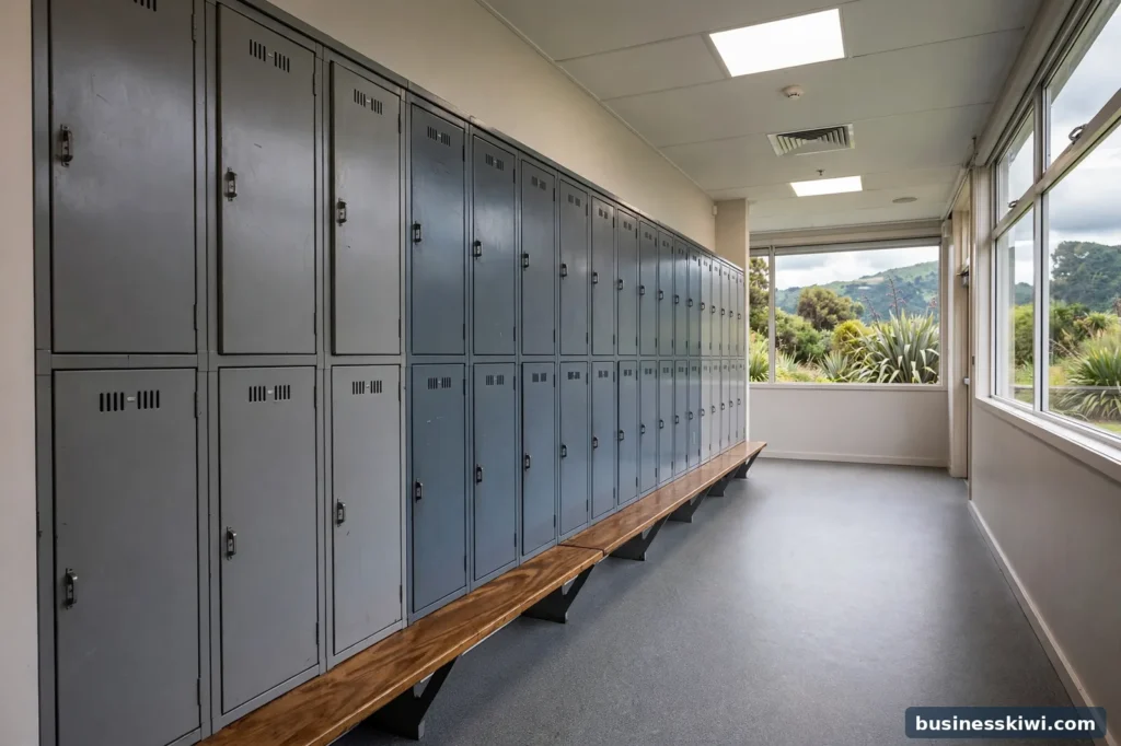 A bank of lockers in a corridor