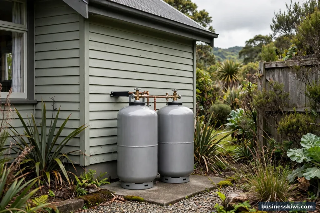 Two 45kg LPG bottles installed beside a home