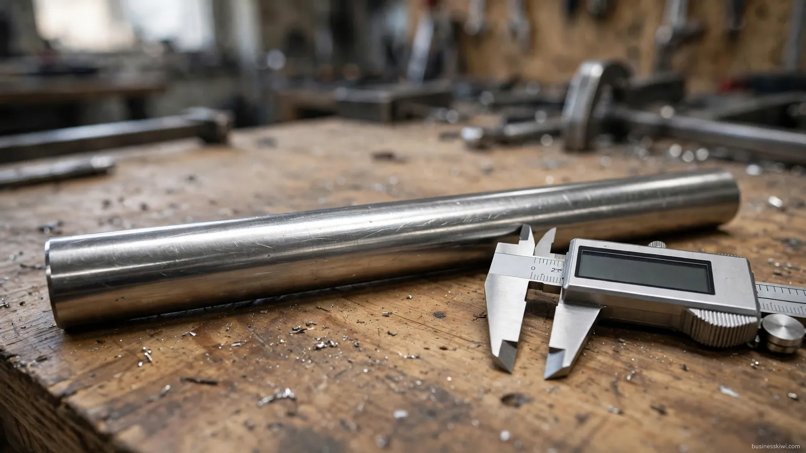 Measuring a stainless round bar