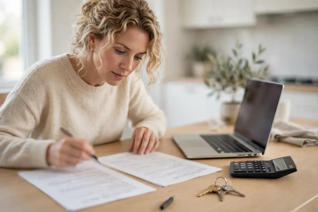 A homeowner comparing mortgage rate sheets at home