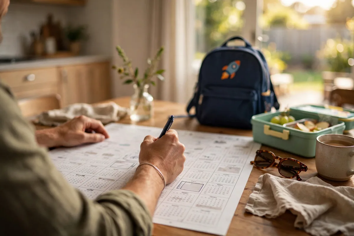 Family planning around the 2026 NZ school holidays using a calendar at home