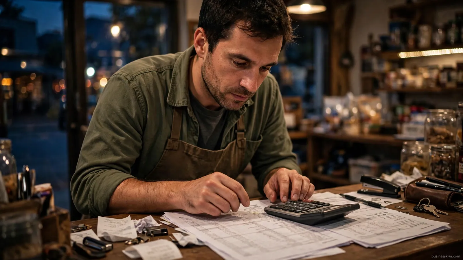 A small business owner doing the books