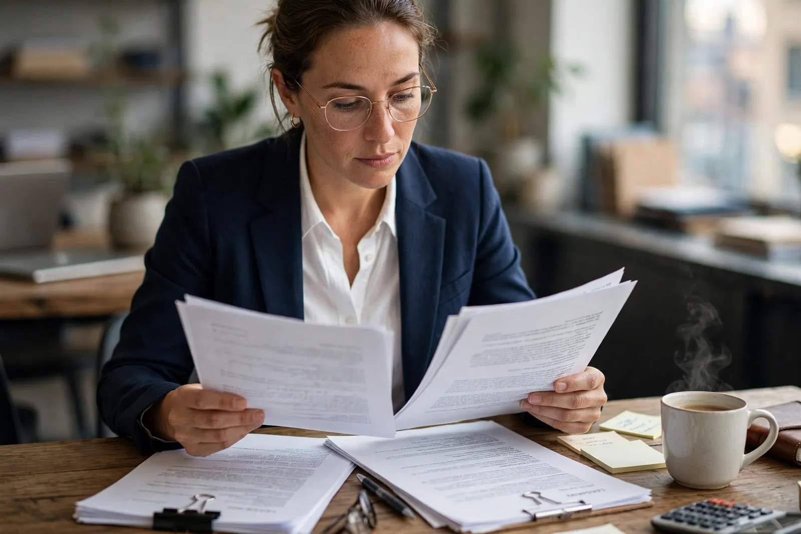 A business owner reviewing lending documents