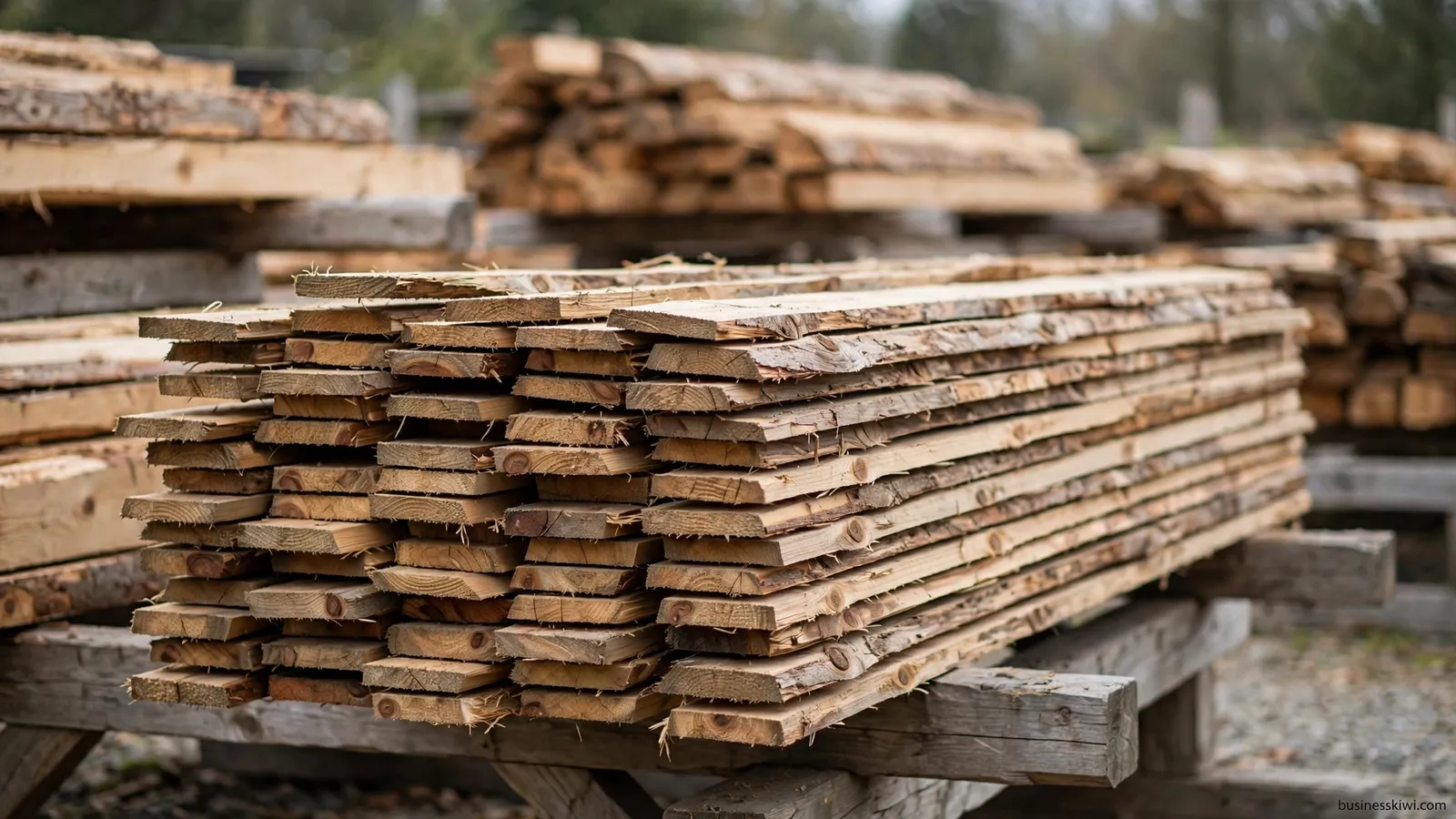 A stack of rough sawn fence palings