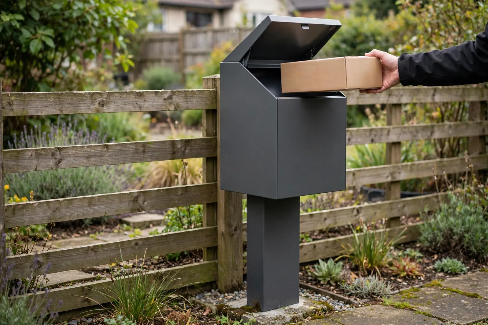 A parcel being placed into a parcel letterbox