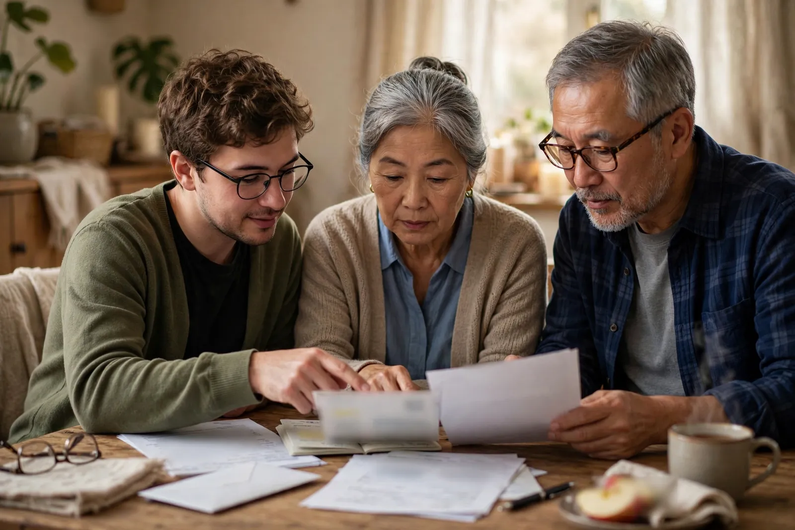 A family reviewing parent visitor visa documents together