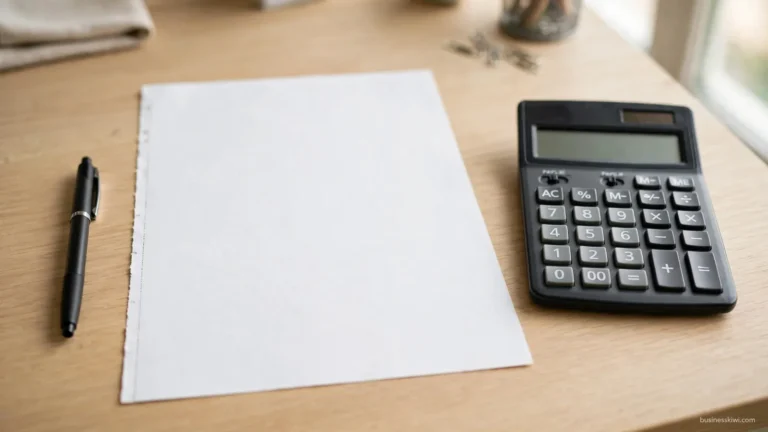 A payslip and calculator on a desk