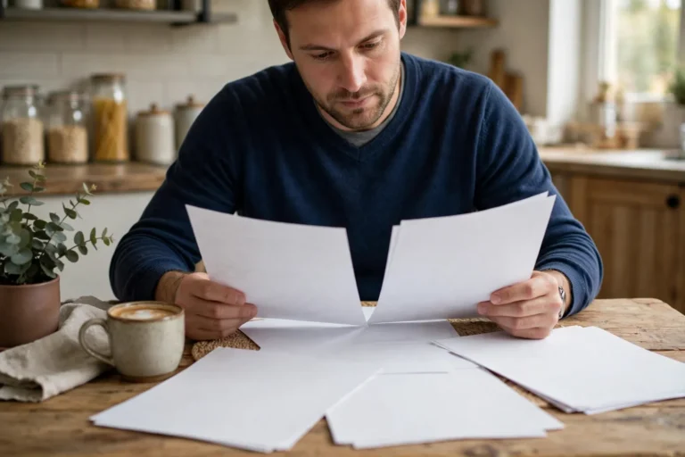 A person reviewing insurance documents at home