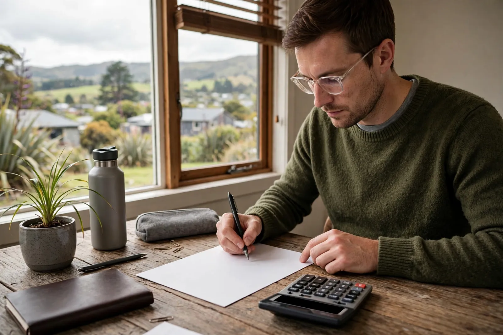 A person working through loan repayments on paper