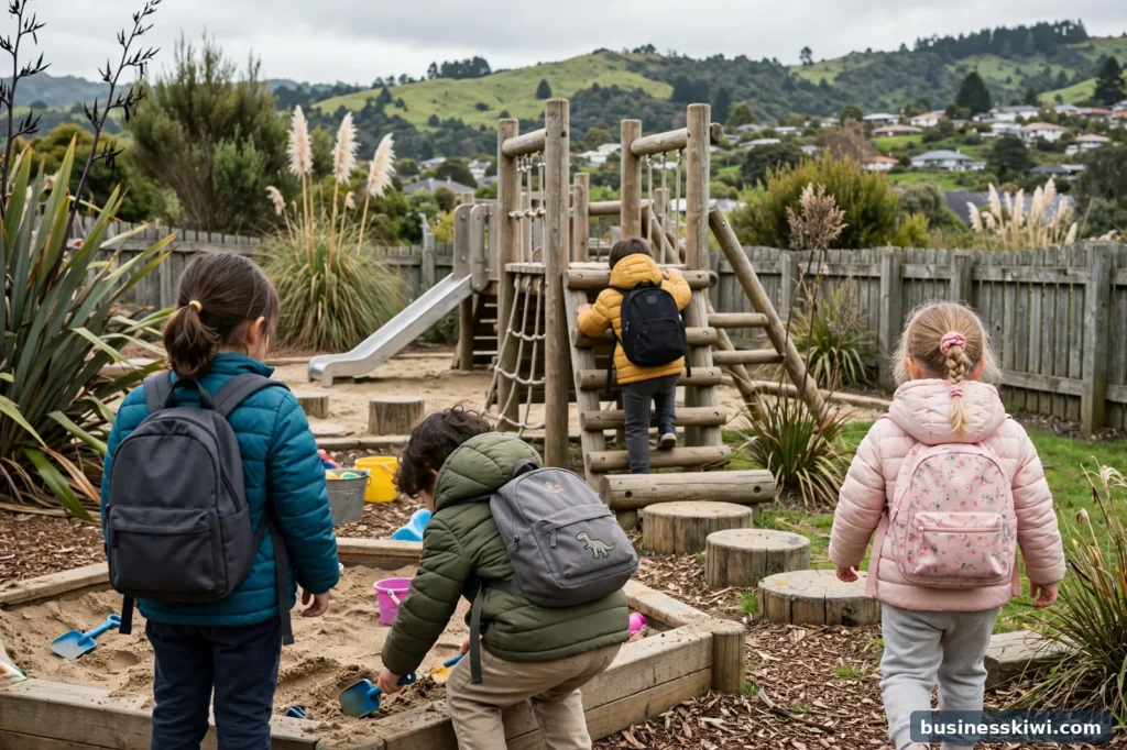 Kindergarten children playing outdoors