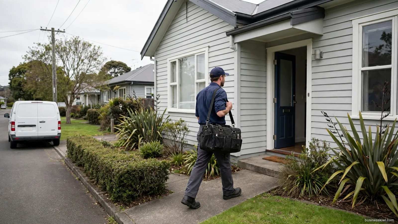 A plumber arriving at a home
