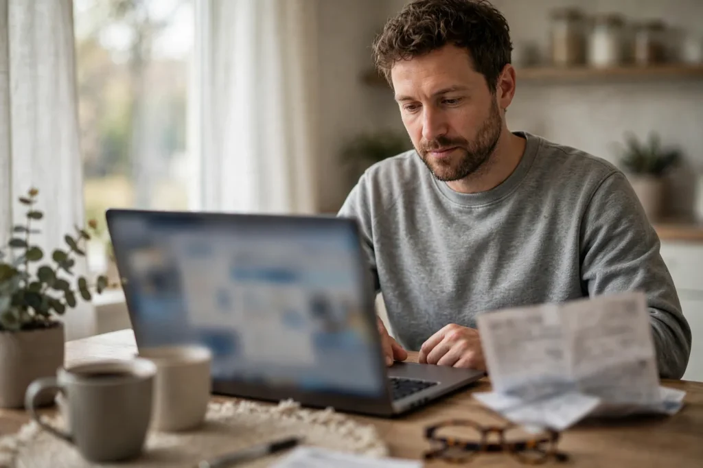 A householder comparing power plans on a laptop