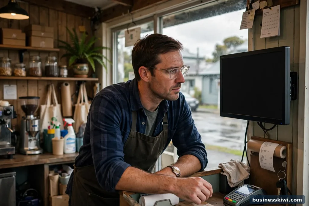 A business owner checking power usage