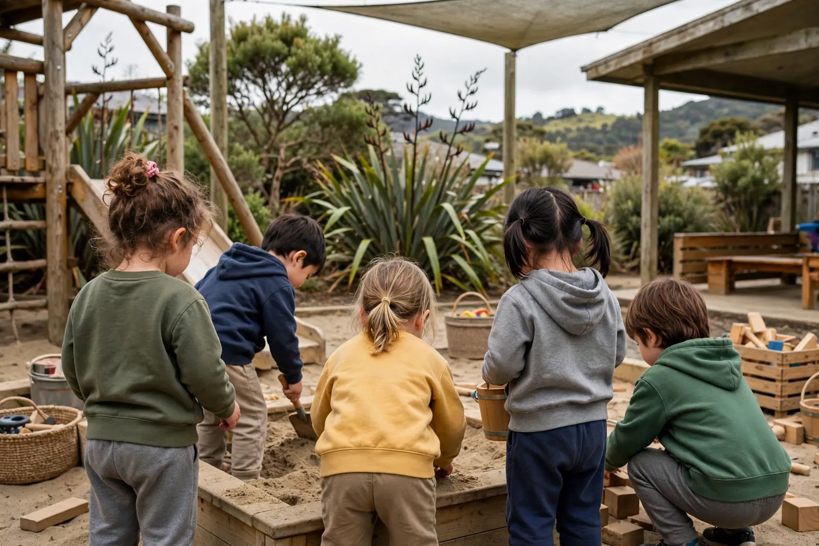 Preschool children playing outdoors
