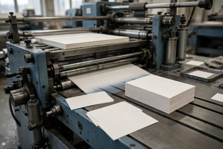 A printing press producing business cards