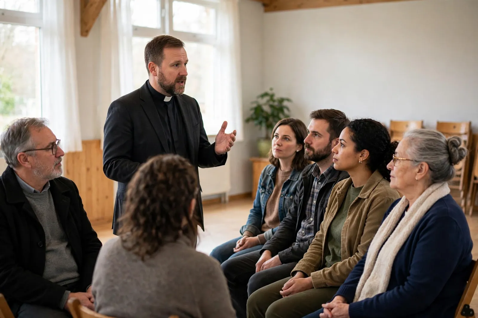 A religious worker speaking with a community congregation
