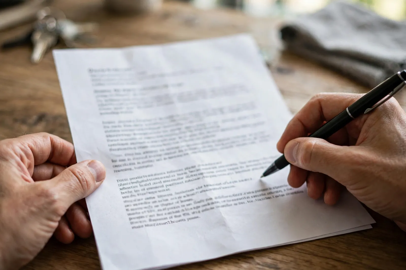 Reviewing a CV draft with a pen