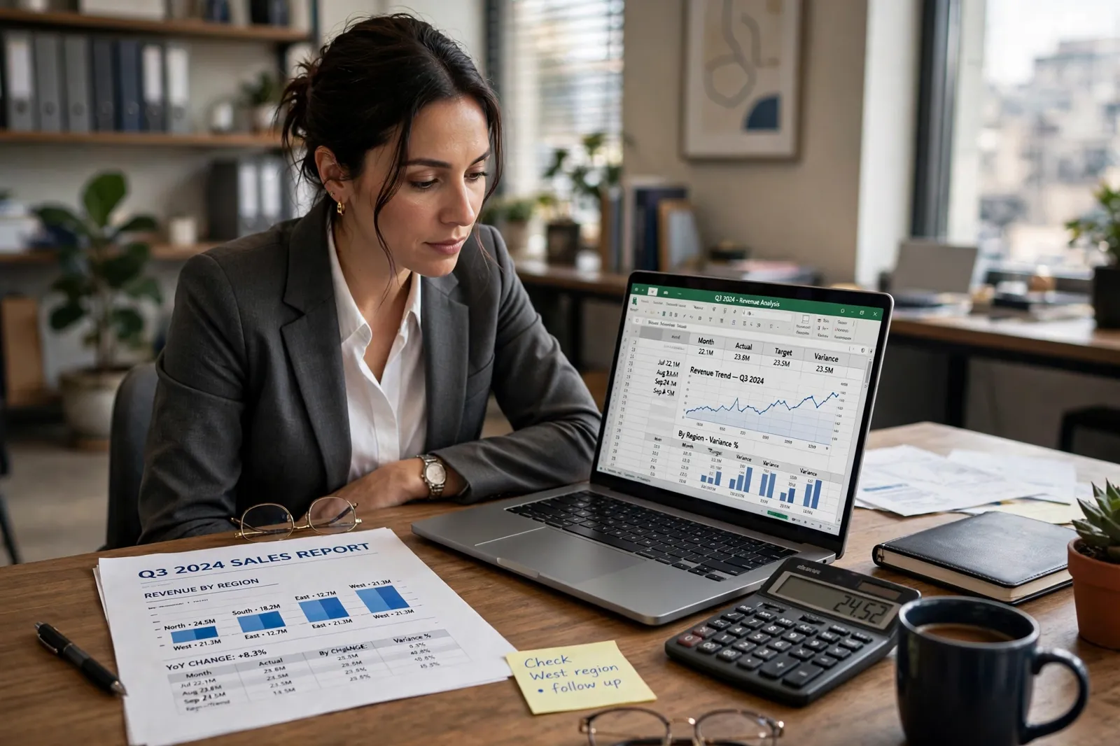 A business owner reviewing a profit and loss statement
