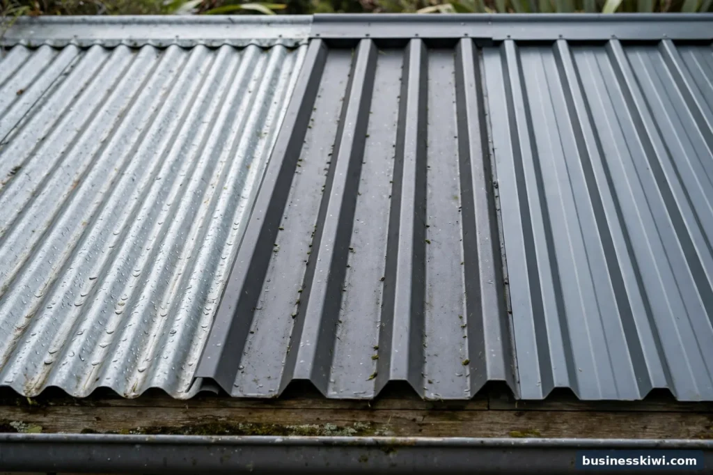 Metal roofing profiles on a house roof