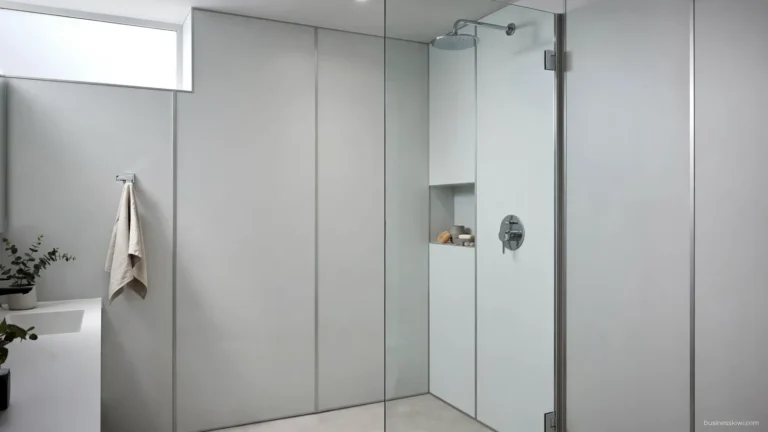 A shower lined with waterproof wall panels
