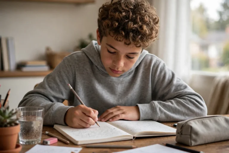 A student writing in a notebook
