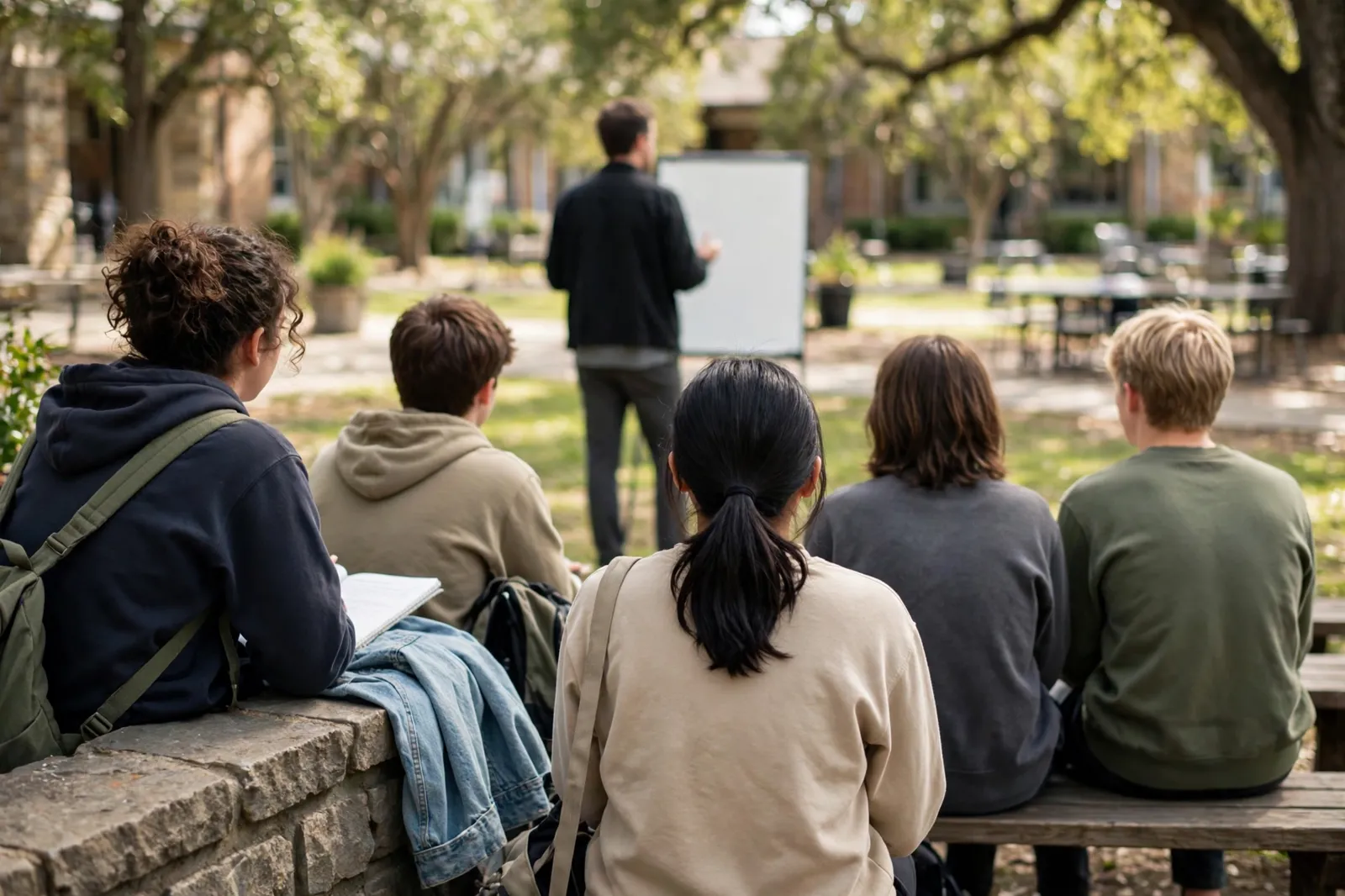 Students learning outdoors at a school