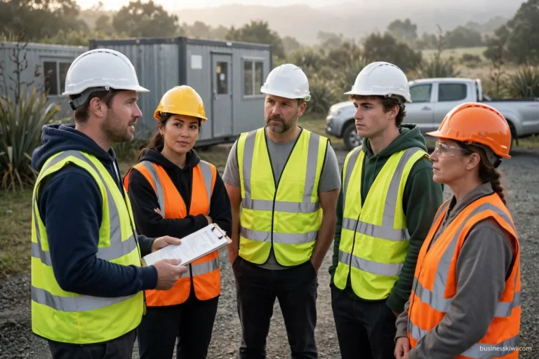 A team health and safety briefing