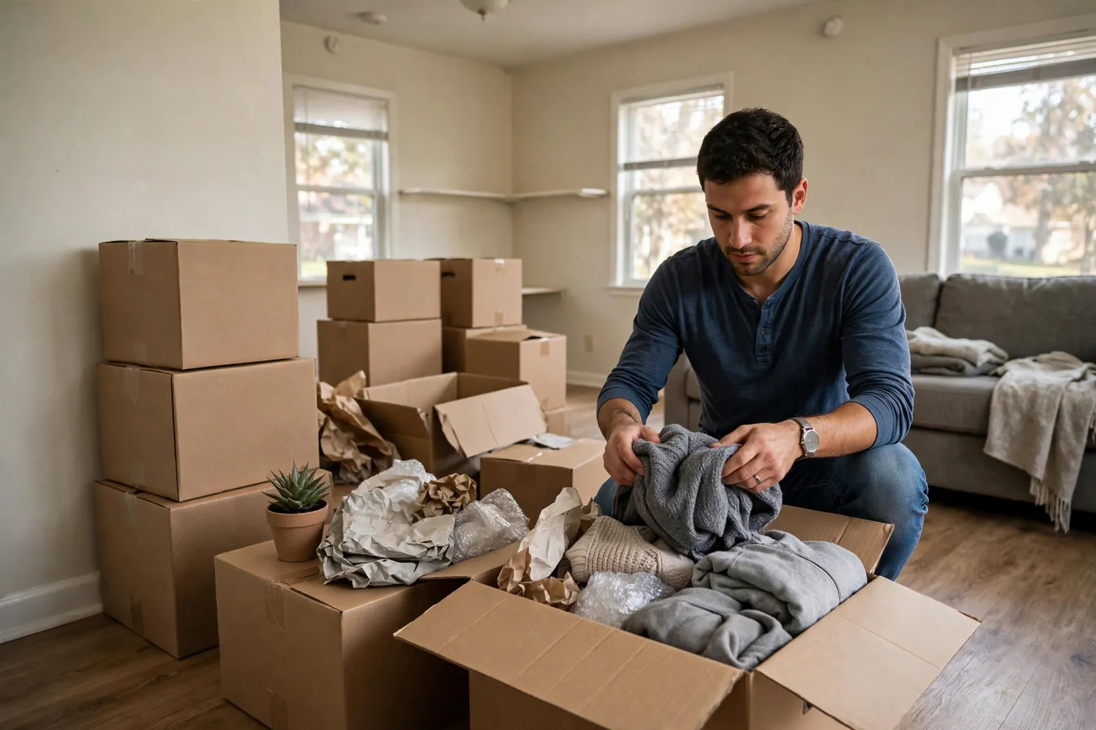 A tenant packing to move out