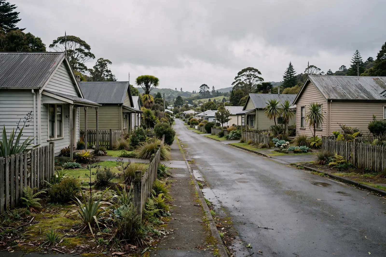 A quiet residential street of weatherboard homes in Timaru, New Zealand