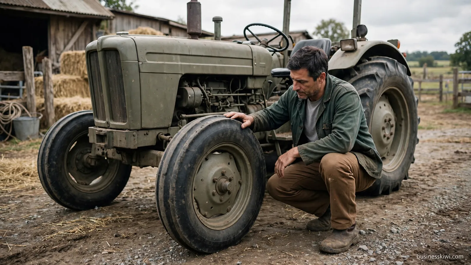 Checking a tractor before work