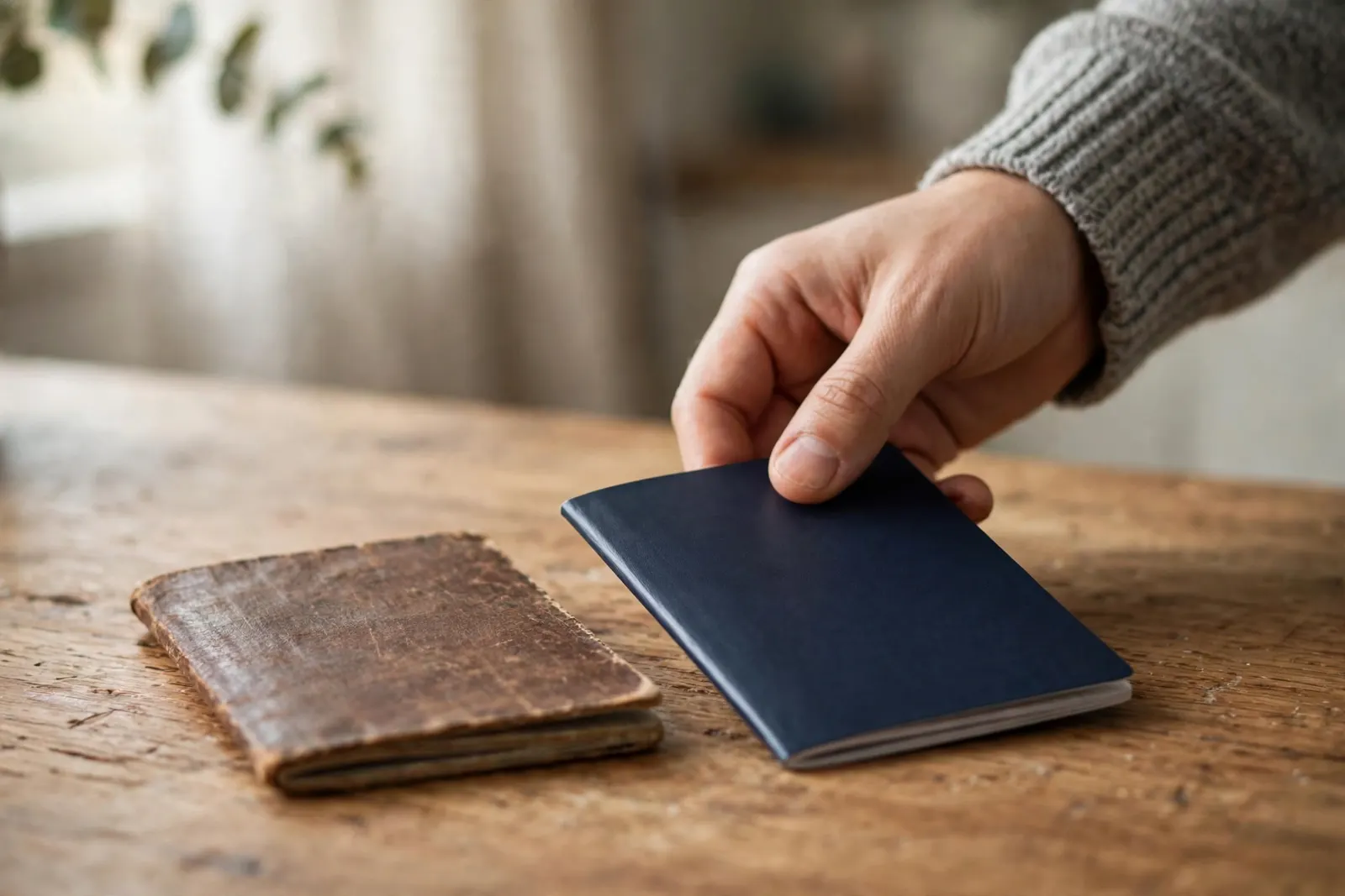 A new passport beside an older passport on a desk, ready for a visa transfer