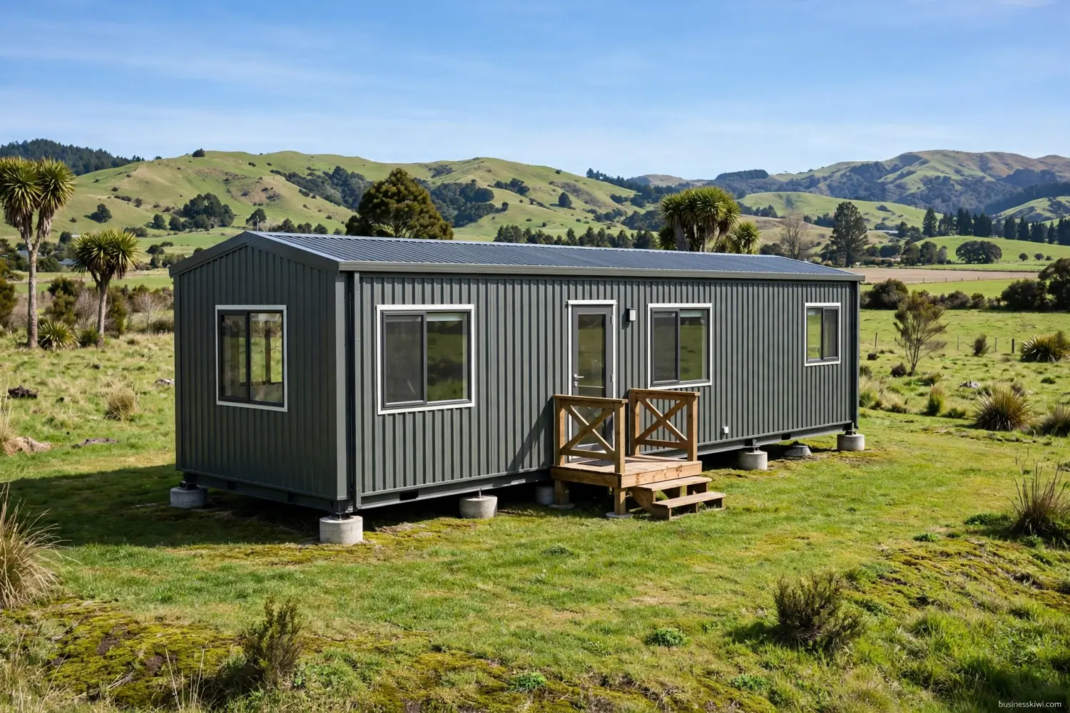 A two-bedroom transportable home sited on its section