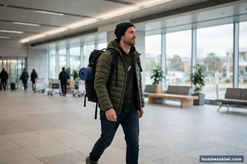A traveller arriving at a Japanese airport
