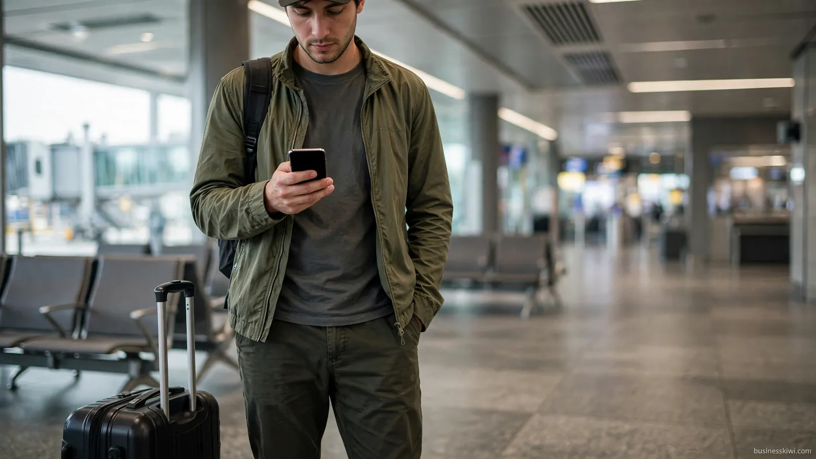 A traveller checking an application