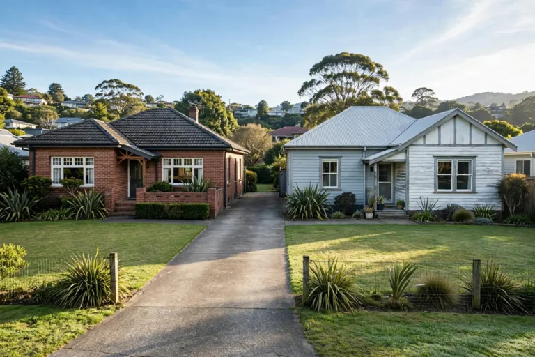 Two neighbouring homes sharing one driveway on a single section