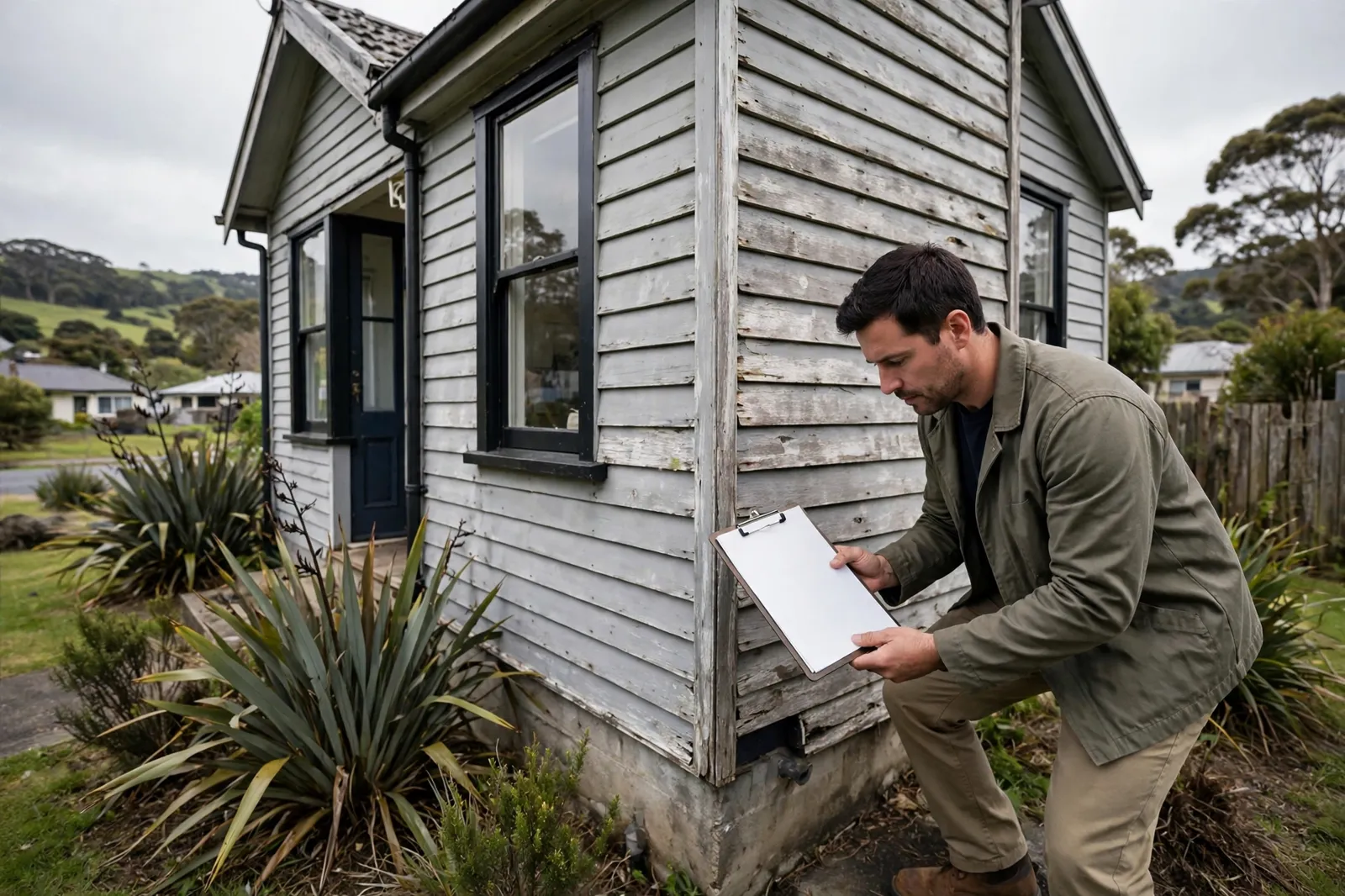 A valuer inspecting a house exterior
