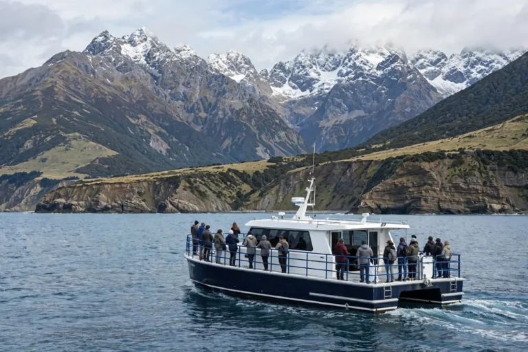A whale watching boat off the Kaikoura coast