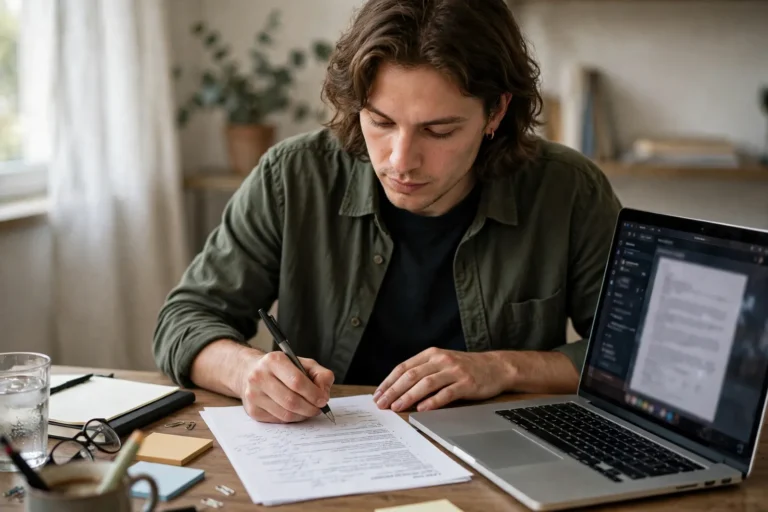 Writing a CV at a desk