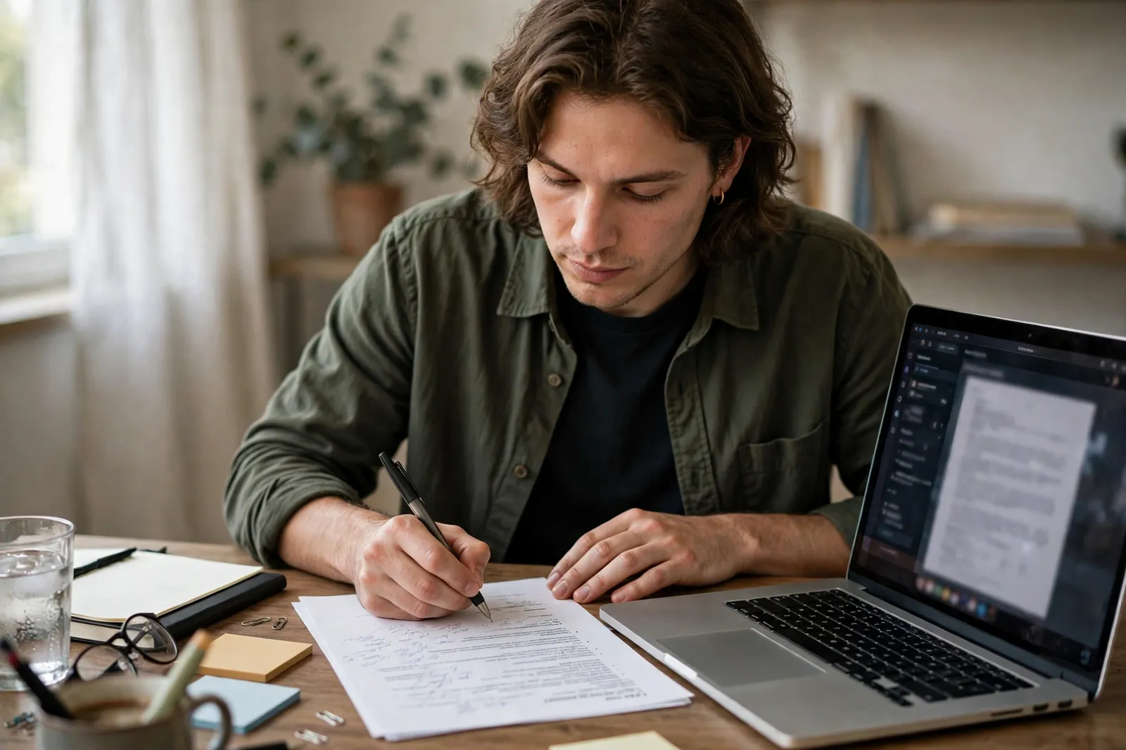 Writing a CV at a desk