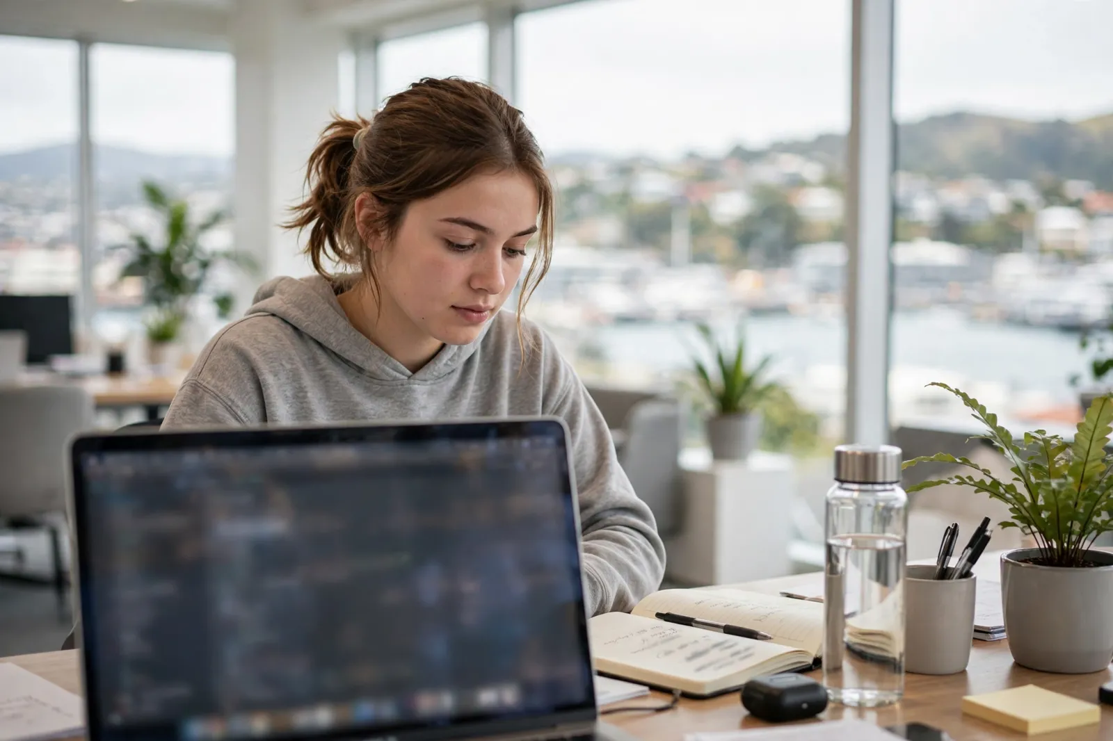 A young intern working in an office